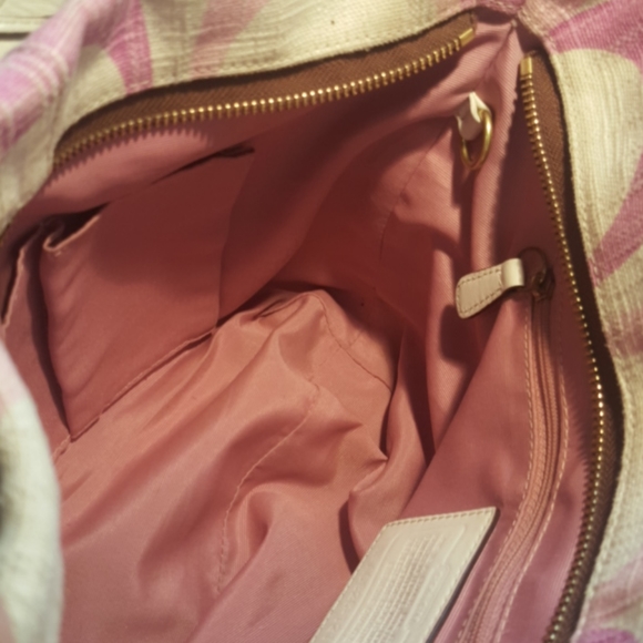 COACH Carly ♡ Gold Canvas|Leather Pinks|Cream Tonal "C" Medium Hobo Shoulder Bag - Picture 13 of 16